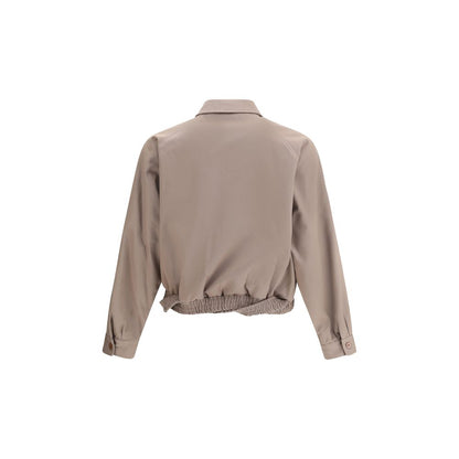 Back view of the Magliano Bicolor Cotton Full-Length Jacket showing elasticized hem and classic collar in beige shade.