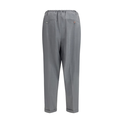 Back view of Magliano Gray Polyester Casual Pants with elastic waistband and baggy-cut hem for a relaxed style.