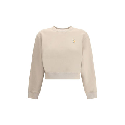 Maison Kitsuné Beige Cotton Sweatshirt with embroidered fox patch, ribbed crew neck, hem, and cuffs, AW25 collection
