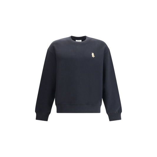 Maison Kitsuné Black Cotton Sweatshirt with embroidered Standing Fox patch on chest.
