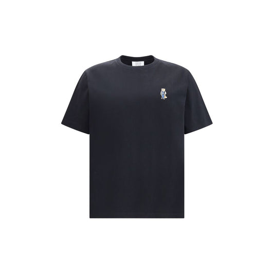 Maison Kitsuné Black Cotton T-Shirt with embroidered Dressed Fox patch on chest