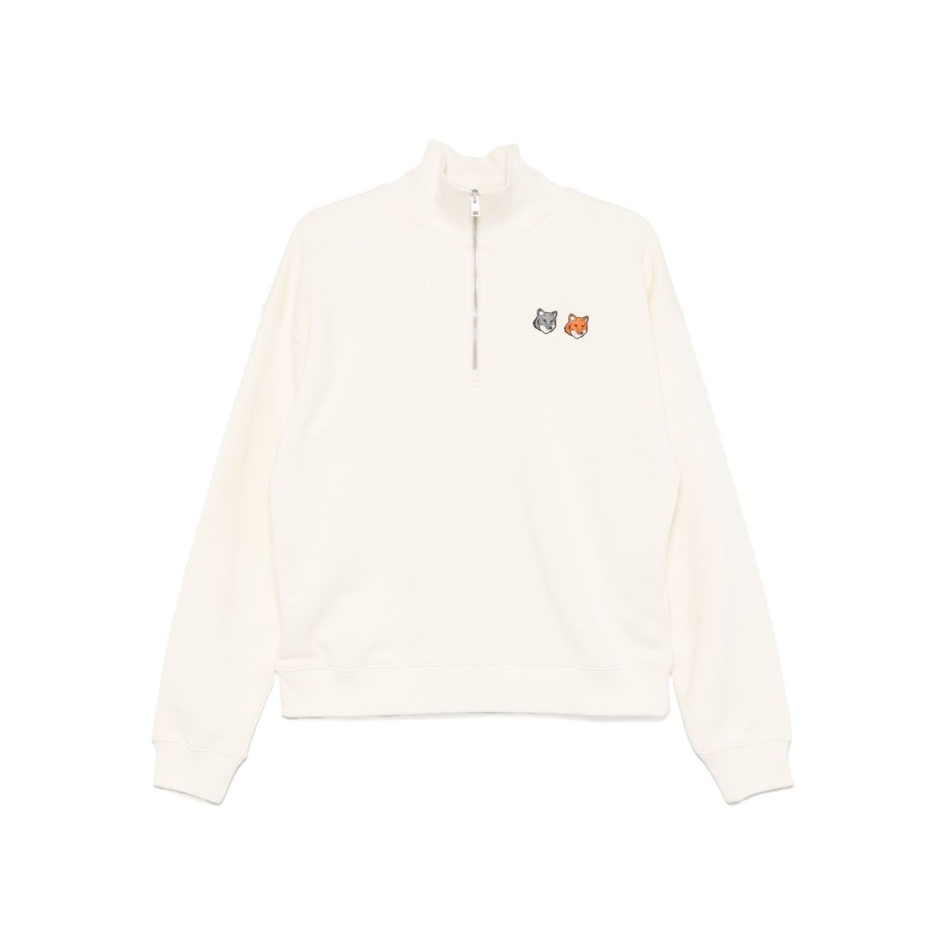Maison Kitsuné MAISON KITSUNE' Sweaters White with front zip and fox motif, featuring ribbed cuffs and hem for stylish comfort.
