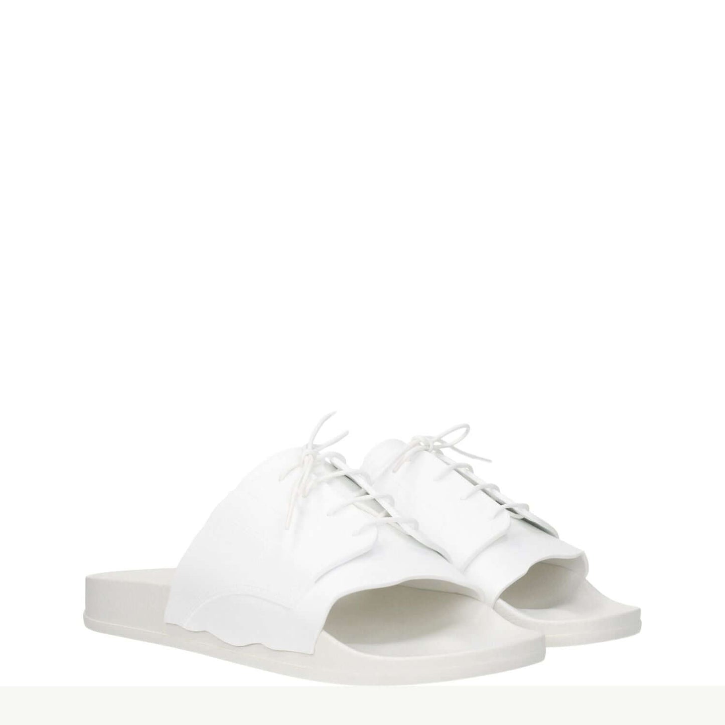 Maison Margiela White Cotton Slippers with open toe and rubber sole, featuring front detail and low flat heel design.