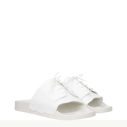 Maison Margiela White Cotton Slippers with open toe and rubber sole, featuring front detail and low flat heel design.