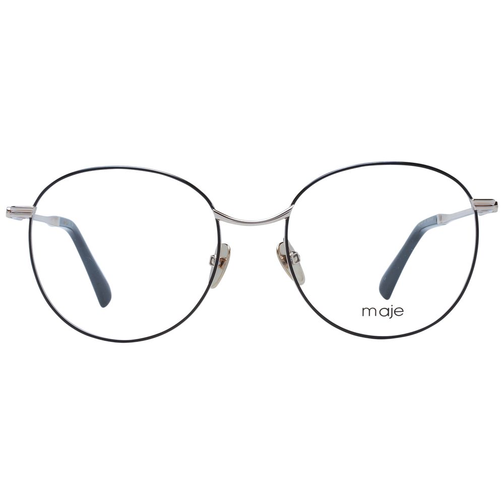 Maje Black Women Glasses Frame, full-rim round metal with branded case, 55-19-140 size, demo plastic lenses.