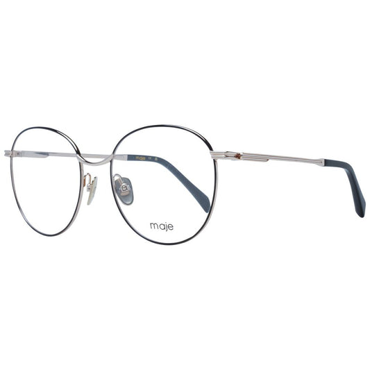 Maje Black Women Glasses Frame, metal full-rim stylish eyewear for women, includes branded case, size 55-19-140, round style.