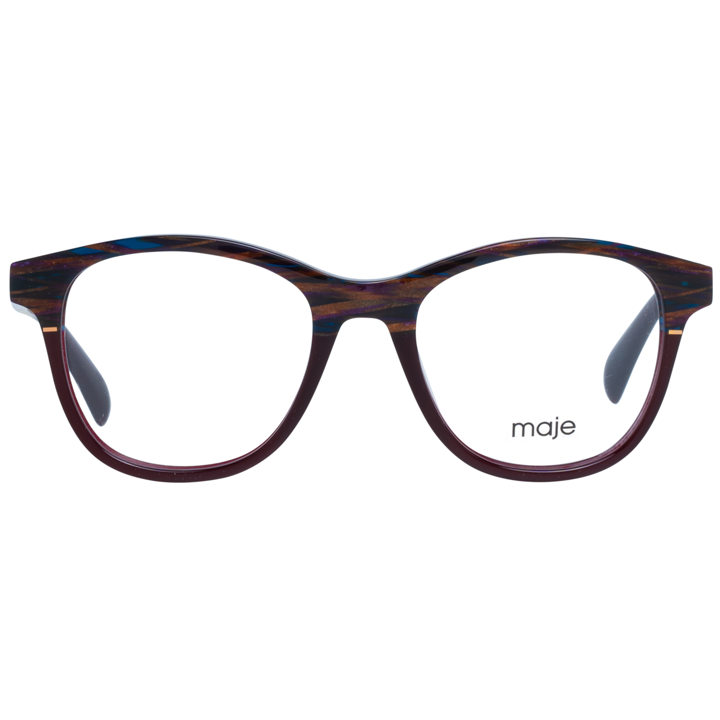 Maje Brown Acetate Glasses (Frames) for women, full-rim, round style, with demo plastic lenses, frame width 131mm, temples length 140mm.