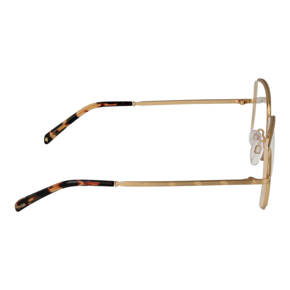 Side view of Maje Gold Women Glasses Frame in stainless steel, full-rim style with demo lenses, featuring square shape design, temples length 140mm.