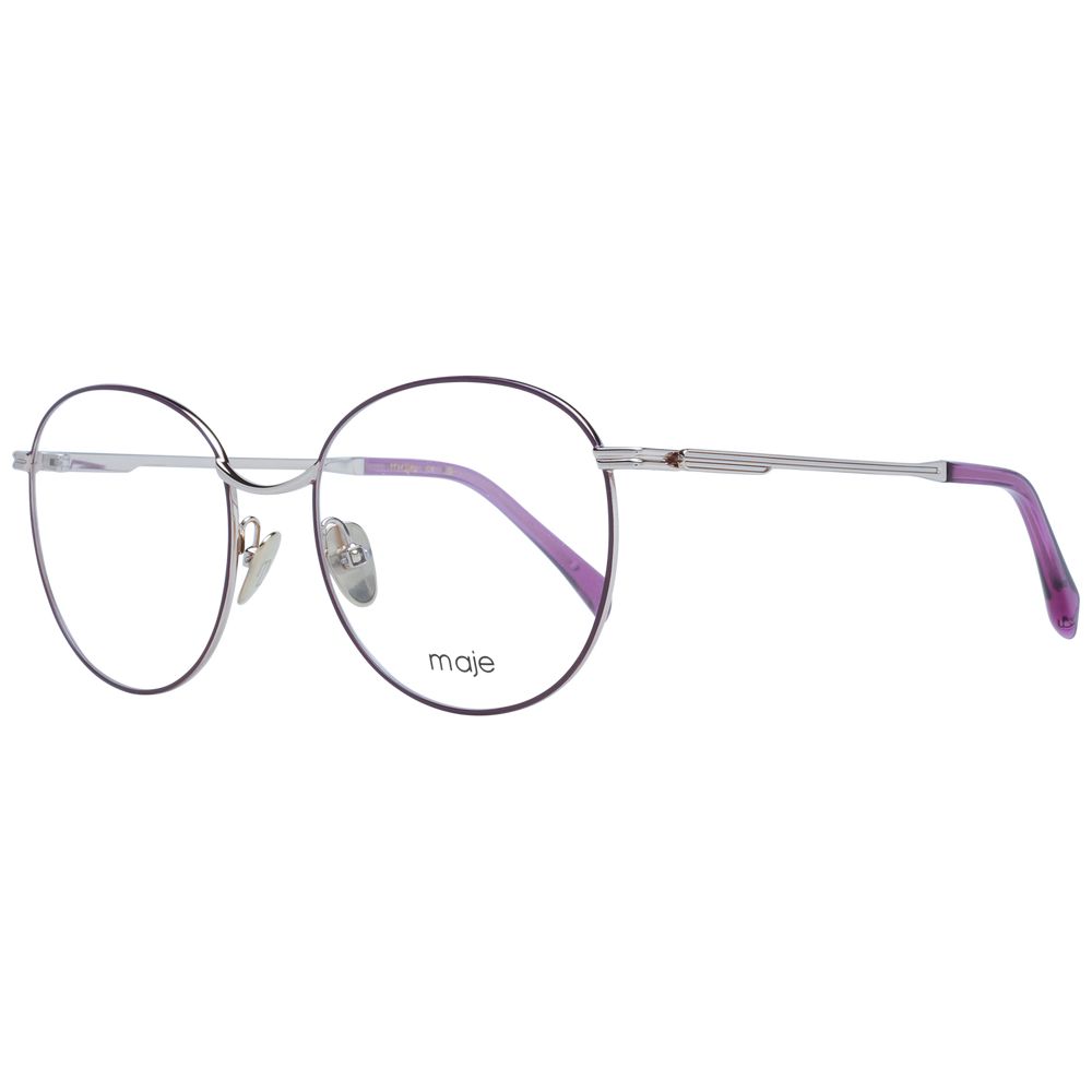 Maje Purple Women Glasses Frame, full-rim metal, round style with demo lenses, includes branded case, size 55-19-140 and lens width 55.