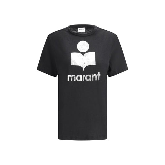Marant Etoile Black Linen T-Shirt with iconic monogram print on front.