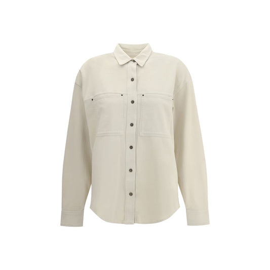 Marant Etoile White Cotton Dress Shirt with classic collar and button closure, featuring two front patch pockets for casual-chic style.