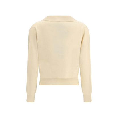 Back view of Margiela Cream Fleece Wool Sweater showing ribbed hem, cuffs, and classic collar for a neat fit.