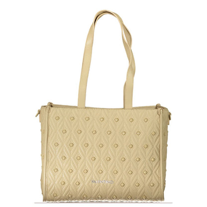 Mario Valentino Beige Polyester Handbag with shoulder handles, adjustable strap, internal pocket, contrasting details, and zip closure.