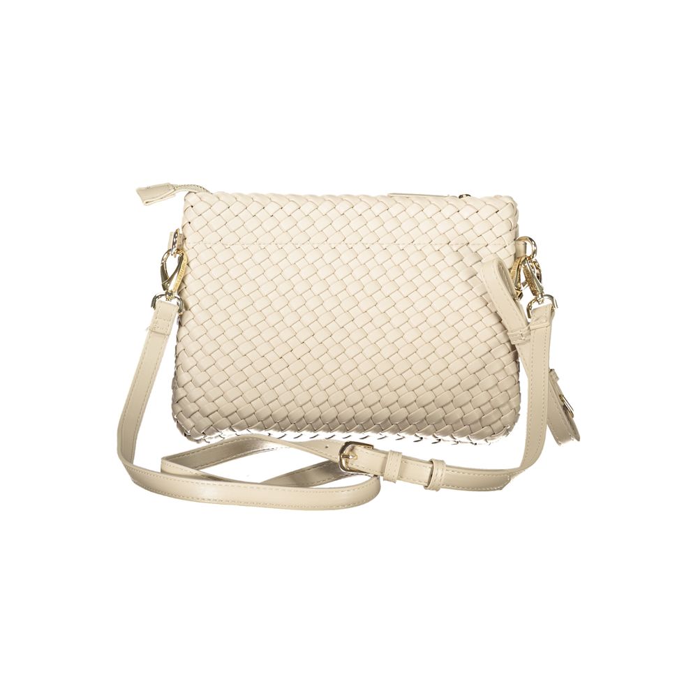 Mario Valentino Beige Polyethylene Women Handbag with adjustable and removable strap, featuring an elegant woven design ideal for chic styling.