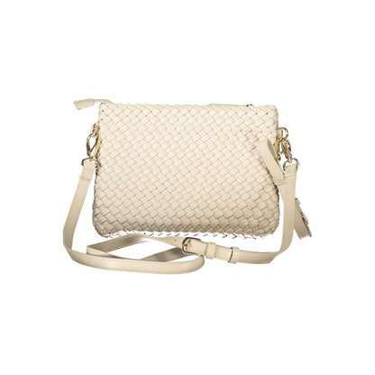 Mario Valentino Beige Polyethylene Women Handbag with adjustable and removable strap, featuring an elegant woven design ideal for chic styling.