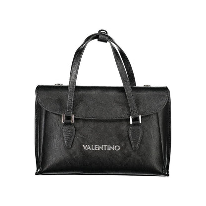 Mario Valentino Black Polyethylene Handbag with double handles and adjustable strap, featuring external pocket and logo.