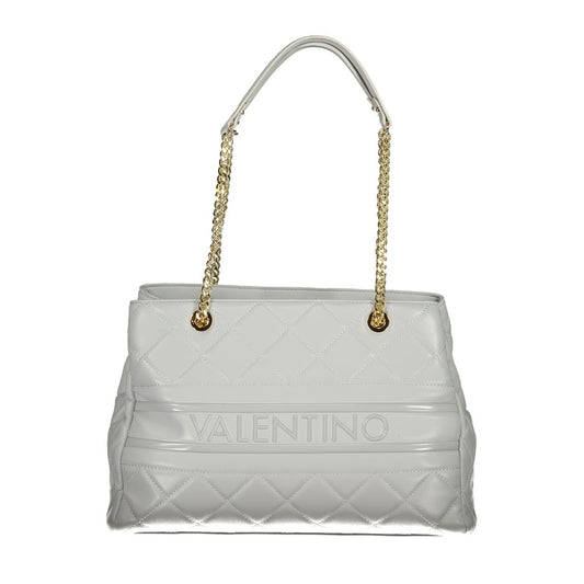 Mario Valentino Gray Polyethylene Handbag with chain handles, dual compartments, and logo