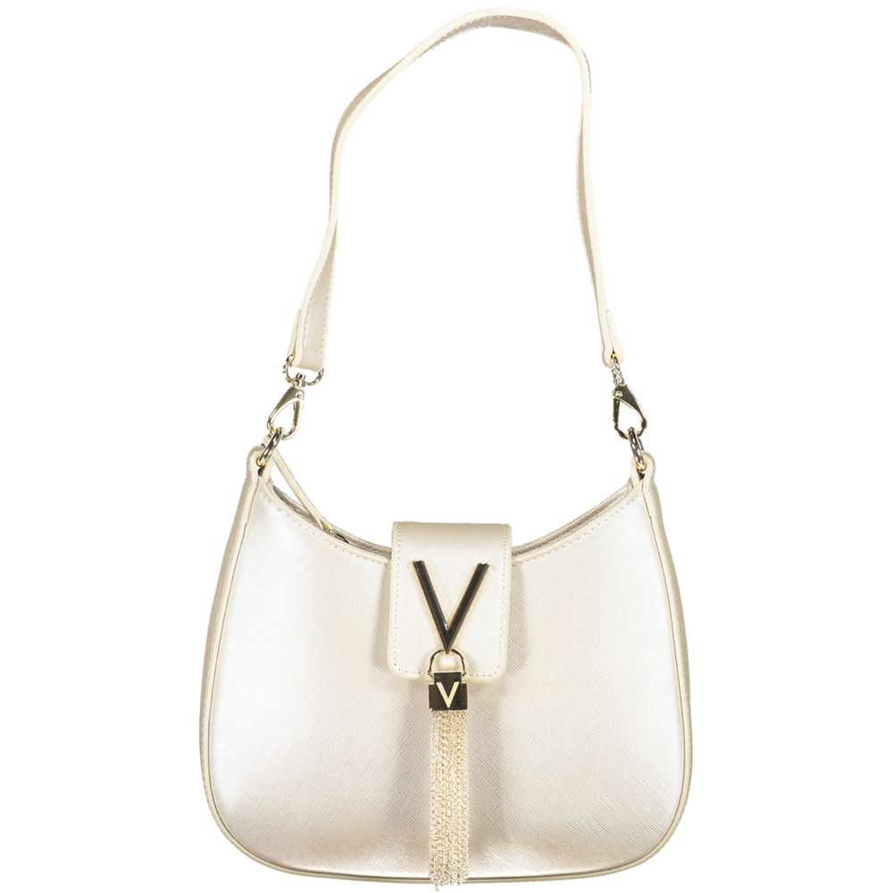Mario Valentino Silver Polyethylene Women Handbag with removable shoulder strap and chain, elegant design for versatile use.