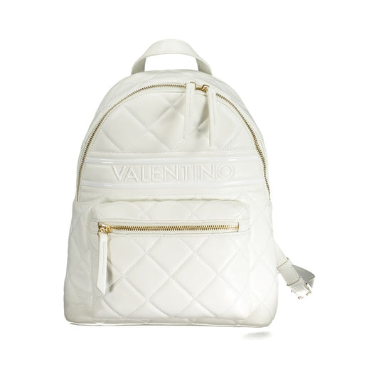 Mario Valentino White Polyethylene Backpack with adjustable straps and zip closure, featuring logo and contrasting details.