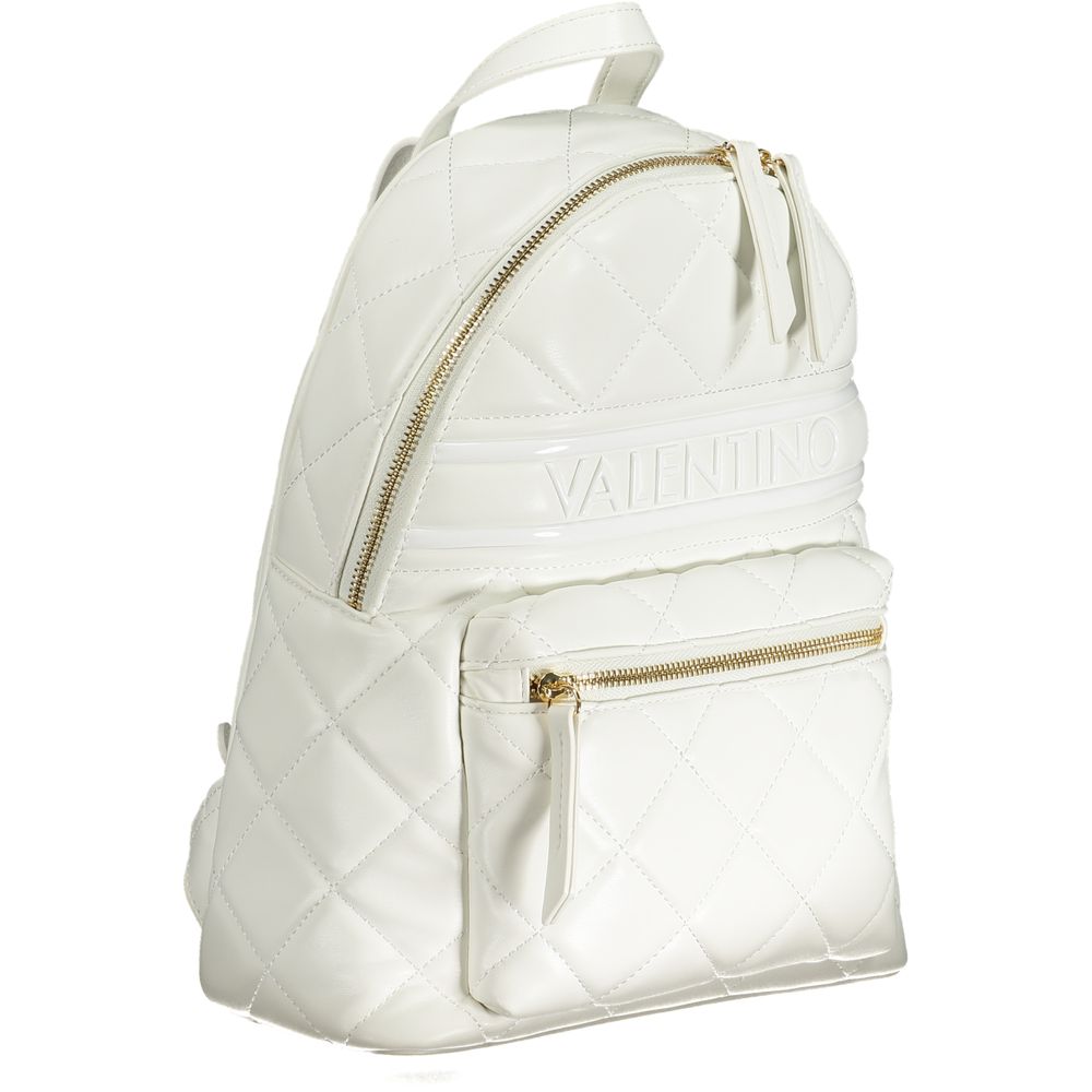 Mario Valentino White Polyethylene Backpack with adjustable straps, external pocket, and logo detail.
