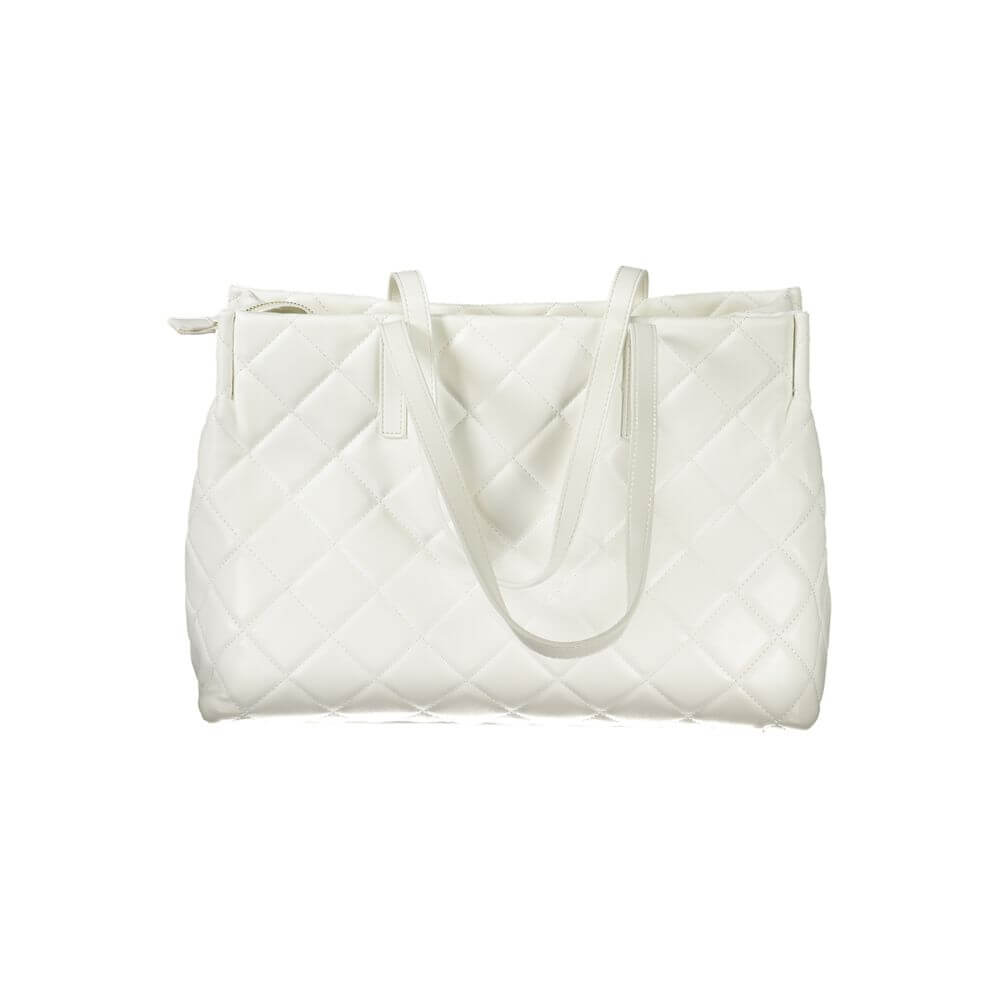 Mario Valentino White Polyethylene Handbag with zipper closure, two handles, laptop compartment, contrasting details.