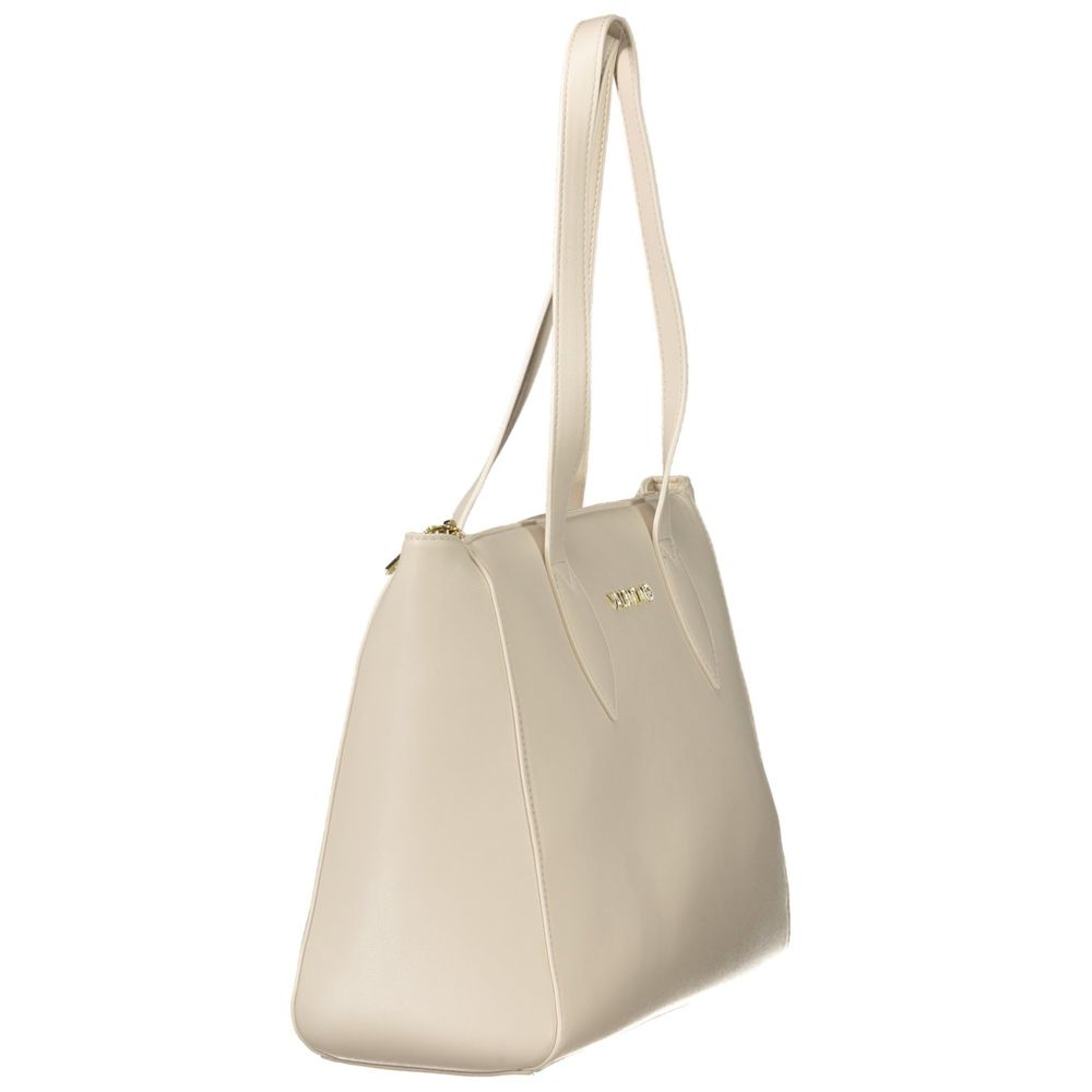 Mario Valentino White Polyethylene Women Handbag with two handles and zip closure, showcasing Italian elegance and eco-conscious design.