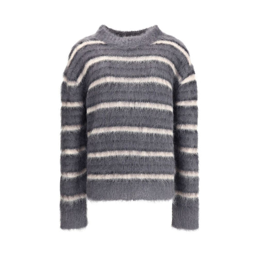 Marni Gray Mohair Sweatshirt with horizontal stripes, ribbed crew neck, cuffs, and hem for a stylish look.