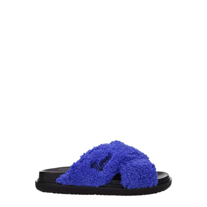 Marni Purple Fabric Slippers with side logo, open toe, and low flat heel featuring a juniper secondary color and rubber sole.