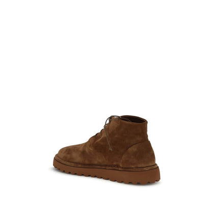 Marsell Brown Calf Leather Bos Taurus Lace-Up Boots with textured suede and rubber sole, side view.
