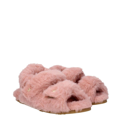 Max Mara Pink Fur Sandals with eco fur, open toe, rubber sole, and strap closure. Casual style with side logo, blush accents.