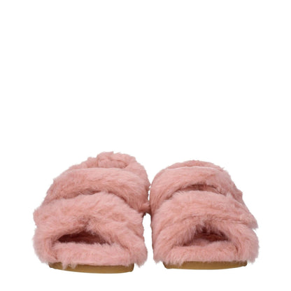 Max Mara Pink Fur Sandals with strap closure, open toe, eco fur material, and rubber sole. Casual style with blush secondary color.