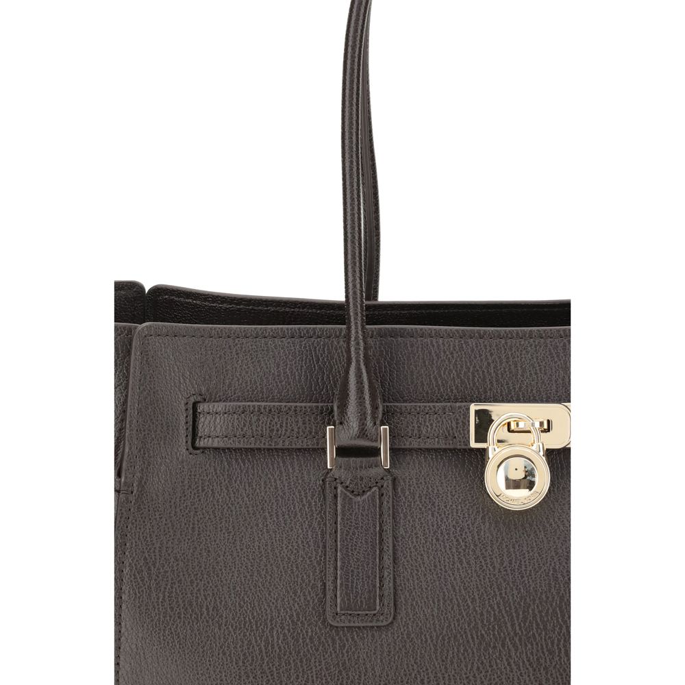 Michael Kors Brown Calf Leather Bos Taurus Shoulder Bag with decorative belt and padlock pendant
