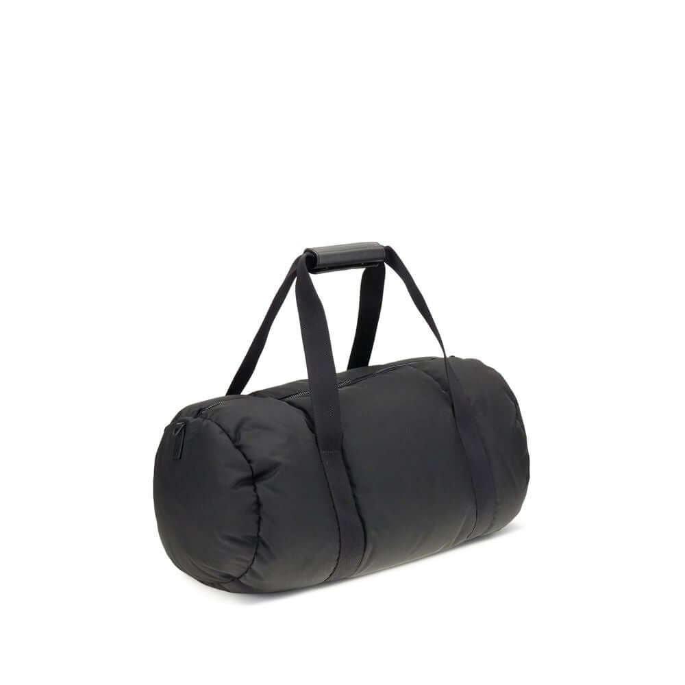 Moncler Black Nylon Luggage And Travel duffle bag with leather-tab handles and adjustable shoulder strap.