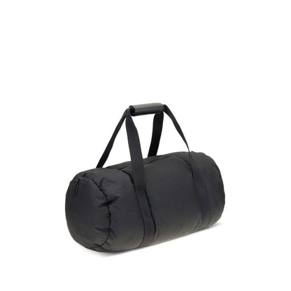 Moncler Black Nylon Luggage And Travel duffle bag with leather-tab handles and adjustable shoulder strap.