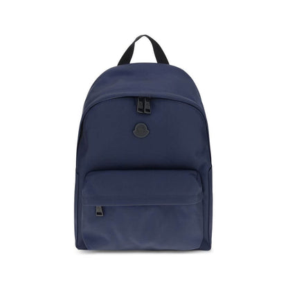Moncler Blue Nylon Backpack with zippered pockets and leather trim for elegance and durability.