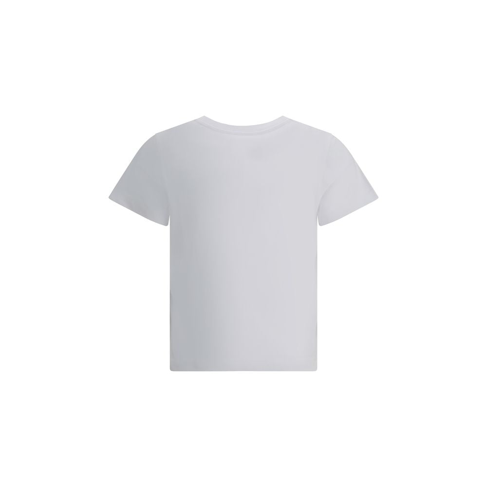 Back view of Moncler White Cotton T-Shirt showcasing contemporary crop cut and ribbed crew neck for casual looks.