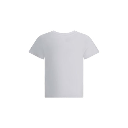 Back view of Moncler White Cotton T-Shirt showcasing contemporary crop cut and ribbed crew neck for casual looks.