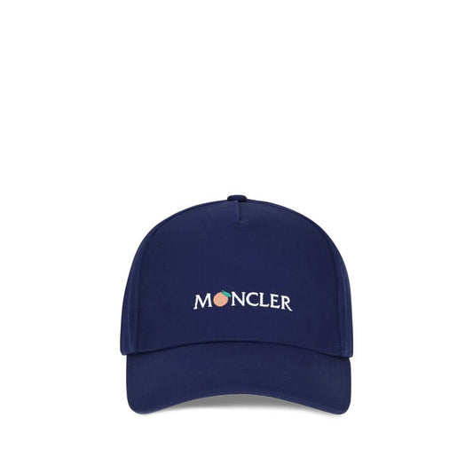 Moncler x Donald Glover Blue Cotton Cap (Baseball Hat) featuring a creative logo design, crafted from durable gabardine, AW25 collection.