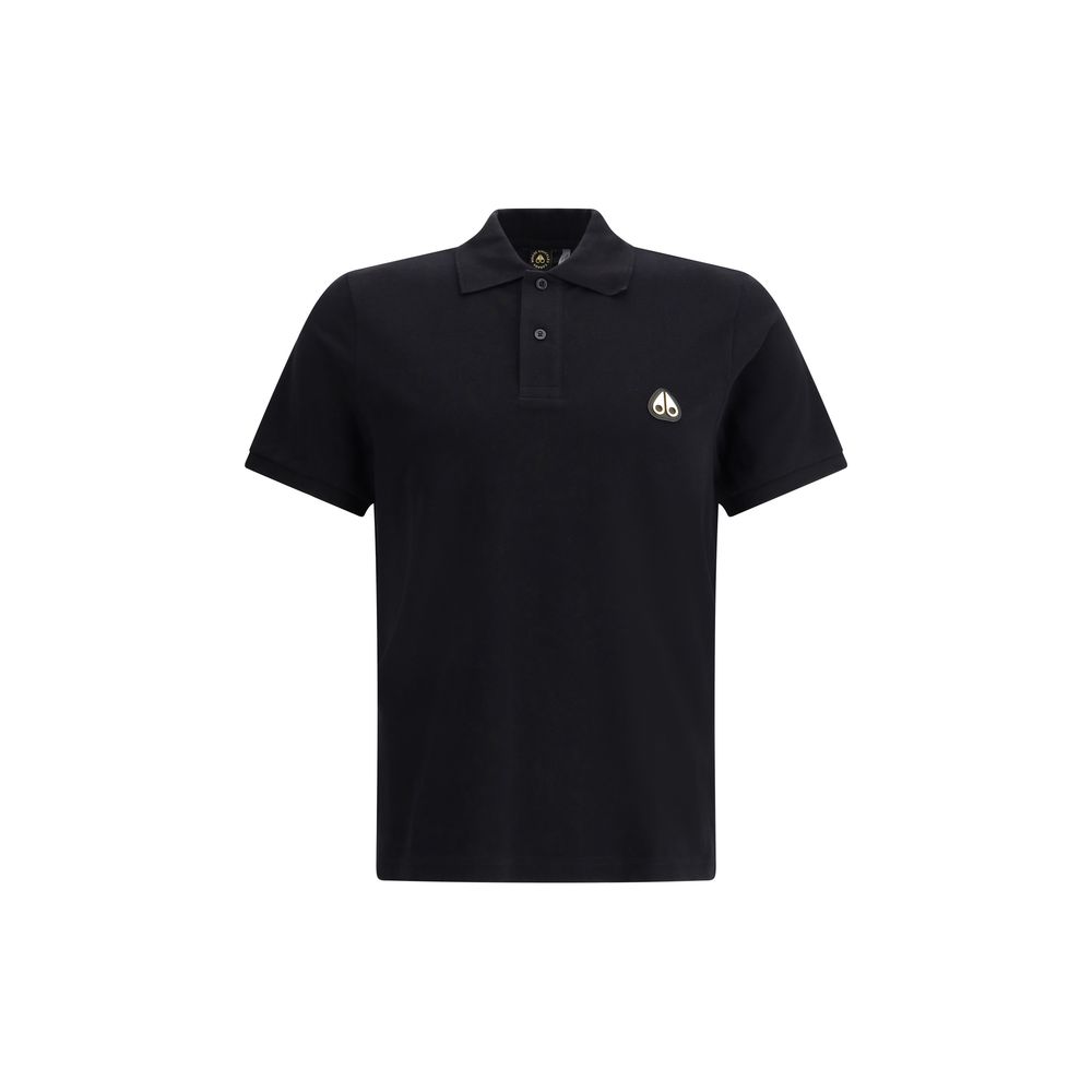 Moose Knuckles Black Cotton Polo Shirt with classic collar and metal logo patch, showcasing sporty elegance for AW25 season.