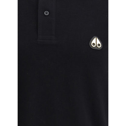 Moose Knuckles Black Cotton Polo Shirt with logo patch and buttons, ideal for versatile and stylish everyday wear.