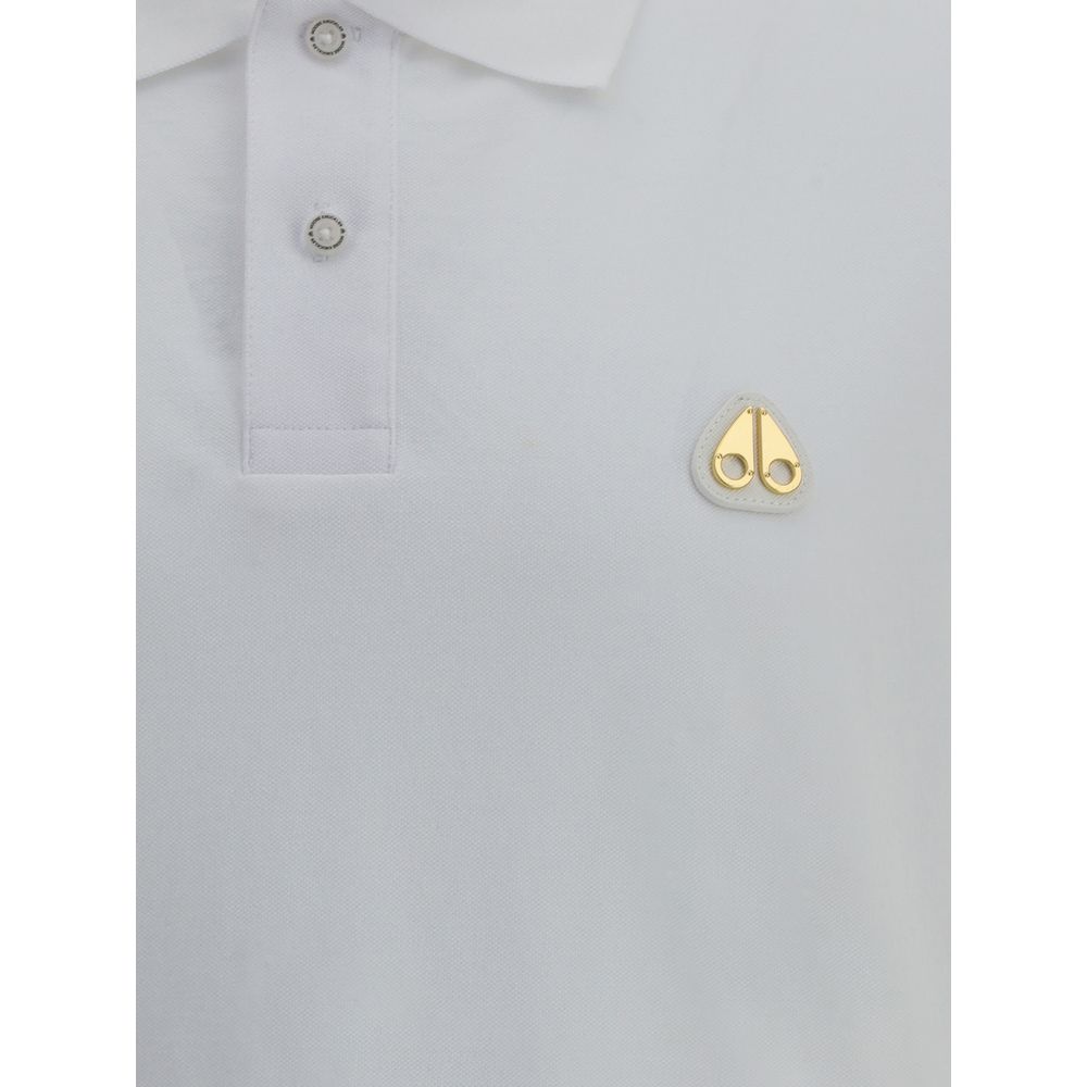 Moose Knuckles White Cotton Polo Shirt with classic collar and iconic logo patch, showing elegant and sporty style.