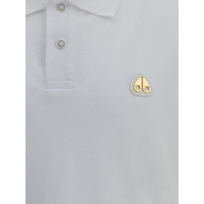Moose Knuckles White Cotton Polo Shirt with classic collar and iconic logo patch, showing elegant and sporty style.