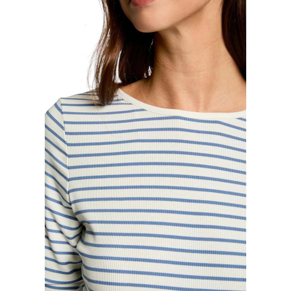 Morgan De Toi White Viscose Long Sleeve T-Shirt with blue stripes and sophisticated design