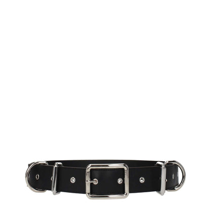 Moschino Black Leather Belt with silver buckle, punk rock style, adjustable size, 4 cm height. MPN: A803780020555.