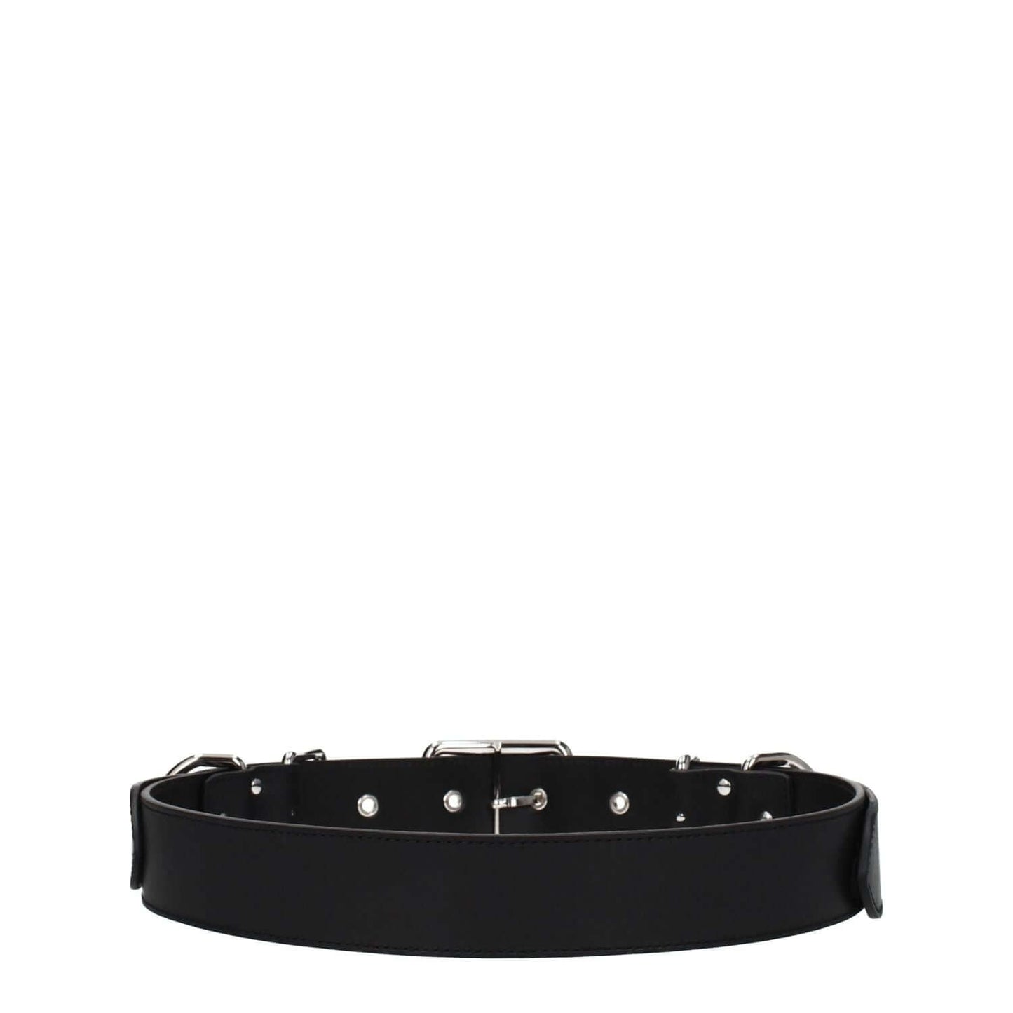 Moschino Black Leather Belt with silver buckle, punk rock style, adjustable size, made from premium leather, belt height 4 cm.