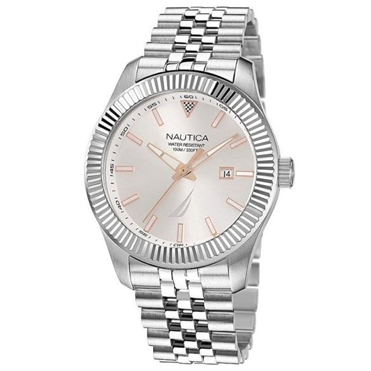 NAUTICA Mod. NAPPBS250 gent quartz analog watch, 10 ATM water resistant, 43mm mineral dial, official box, bracelet style