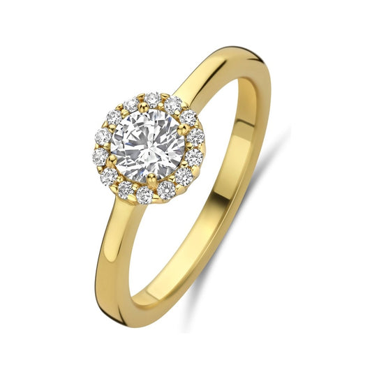 NEW BLING Mod. 9NB-1538-56 gold ring with diamond centerpiece and surrounding stones, elegant jewelry design
