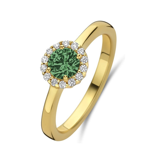 Gold ring with green gemstone and diamonds NEW BLING Mod. 9NB-1539-54