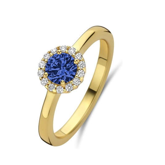 Gold ring with blue sapphire and diamonds, featuring NEW BLING Mod. 9NB-1540-60. Elegant and stylish jewelry piece.
