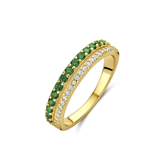 NEW BLING Mod. 9NB-1580-58 elegant gold ring with green and white gemstones